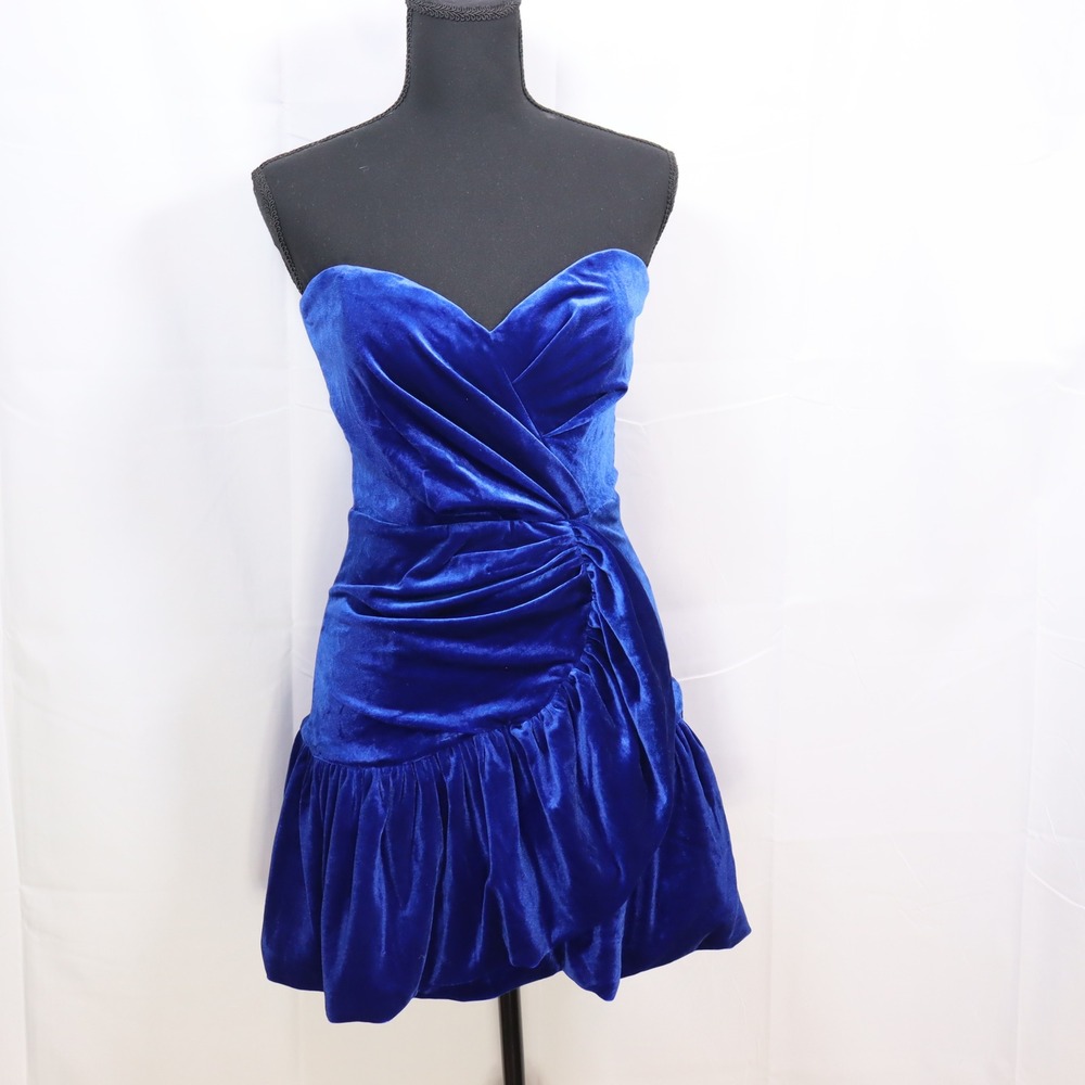 Bardot Velvet Strapless Mini‎ Dress 4 Blue Womens Ruched Party Cocktail